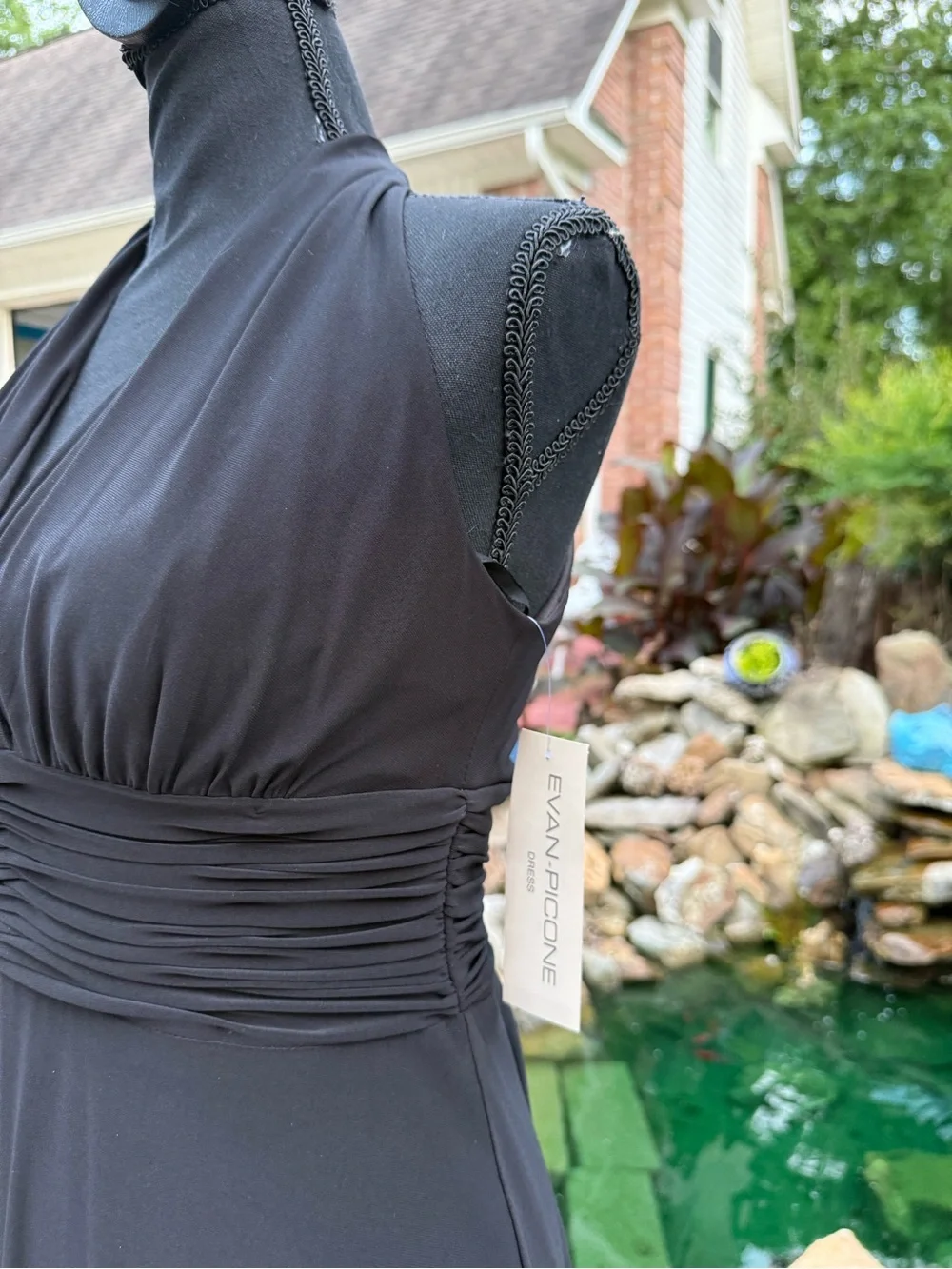 Evan Picone Black V-Neck Ruched-Waist Midi Dress - Picture 4 of 8
